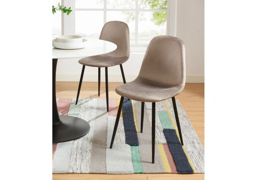 Lot de 4 chaises LENA velours taupe pieds métal noir