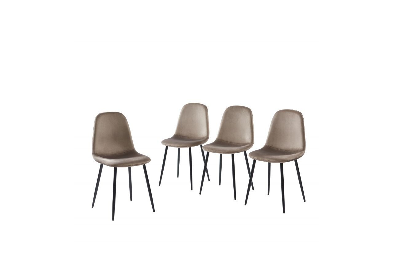 Lot de 4 chaises LENA velours taupe pieds métal noir