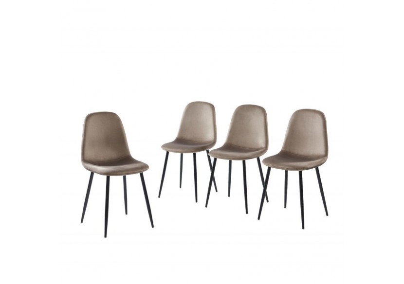 Lot de 4 chaises LENA velours taupe pieds métal noir