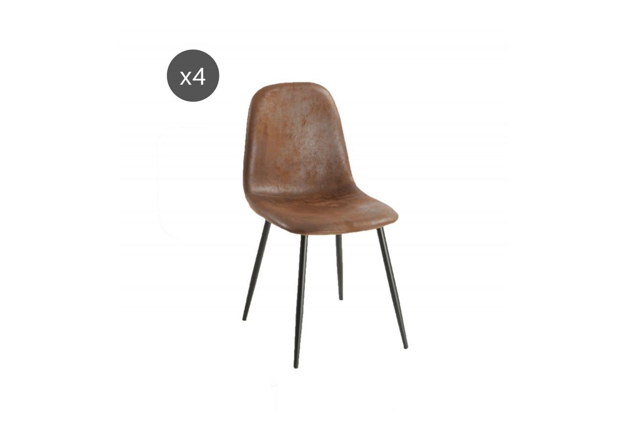Lot de 4 chaises LENA suédine aspect cuir vieilli pieds métal noir