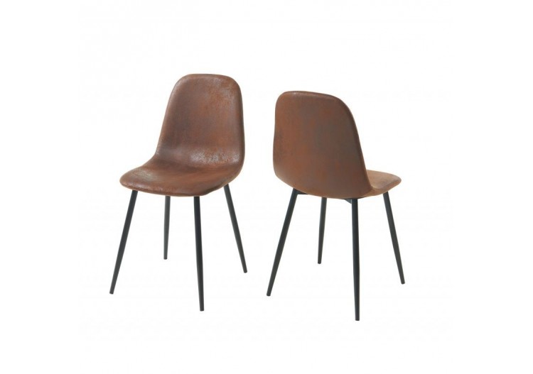 Lot de 4 chaises LENA suédine aspect cuir vieilli pieds métal noir 2