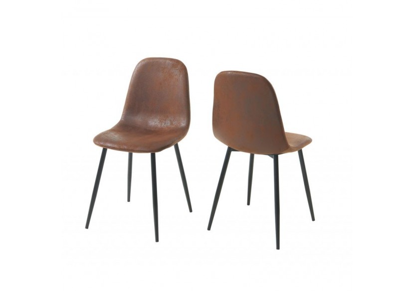 Lot de 4 chaises LENA suédine aspect cuir vieilli pieds métal noir