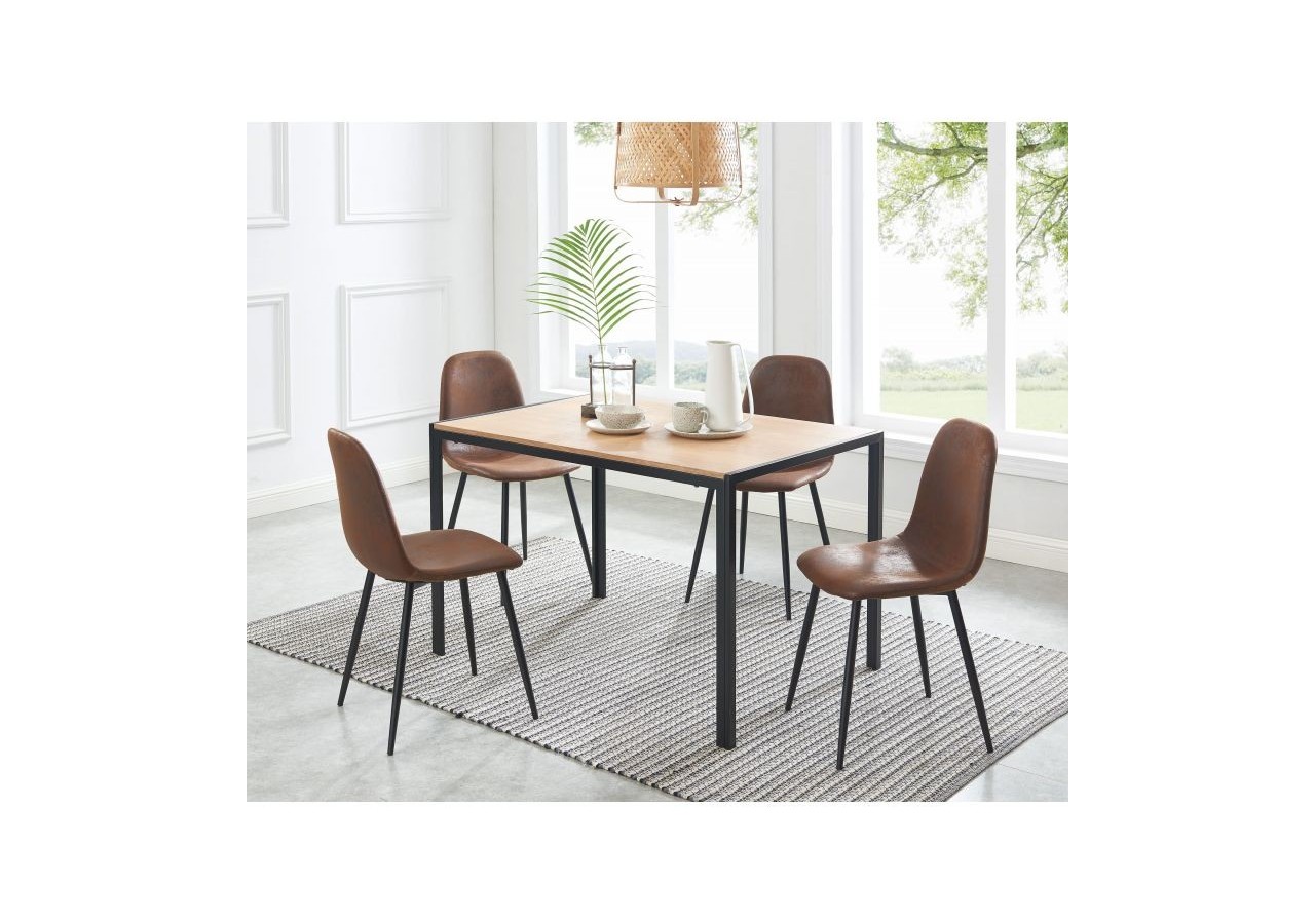 Lot de 4 chaises LENA suédine aspect cuir vieilli pieds métal noir