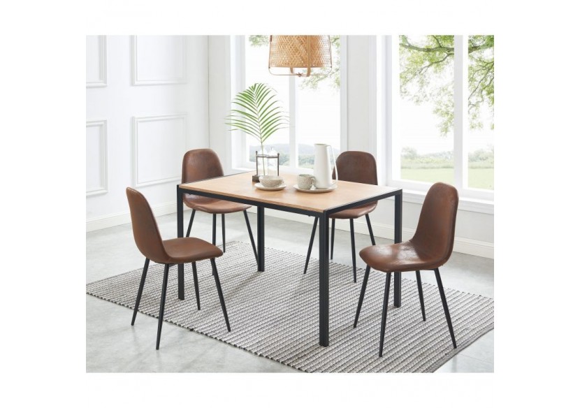 Lot de 4 chaises LENA suédine aspect cuir vieilli pieds métal noir