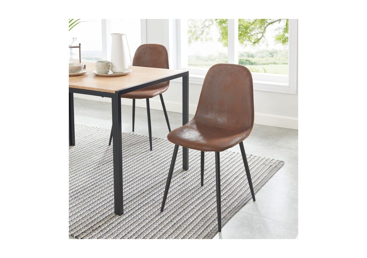 Lot de 4 chaises LENA suédine aspect cuir vieilli pieds métal noir