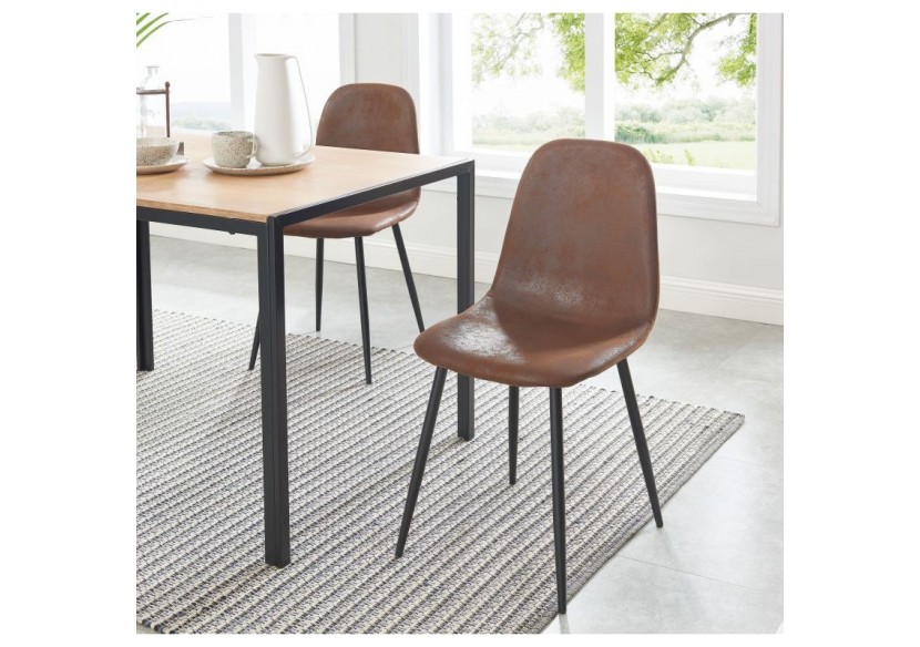 Lot de 4 chaises LENA suédine aspect cuir vieilli pieds métal noir