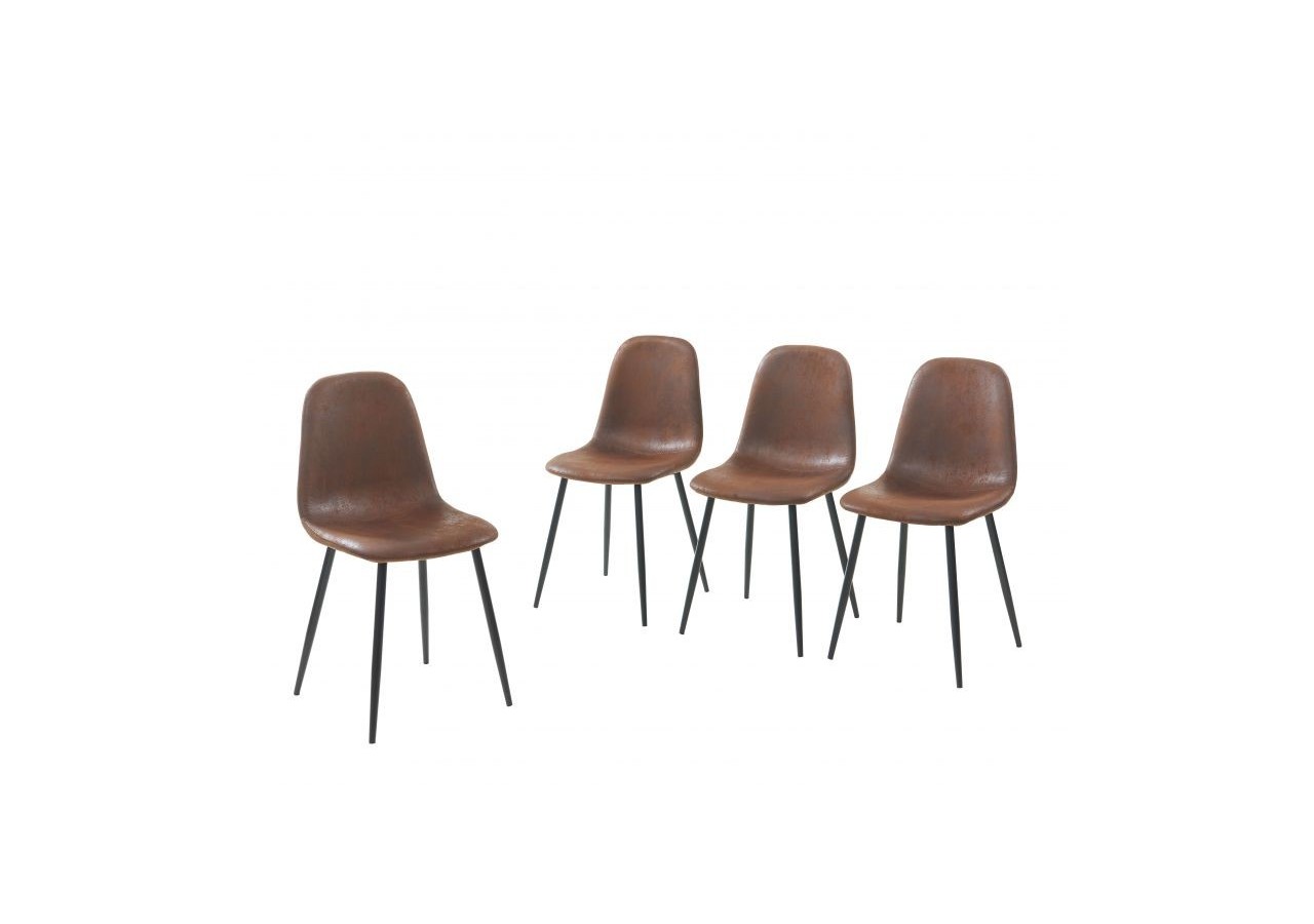Lot de 4 chaises LENA suédine aspect cuir vieilli pieds métal noir