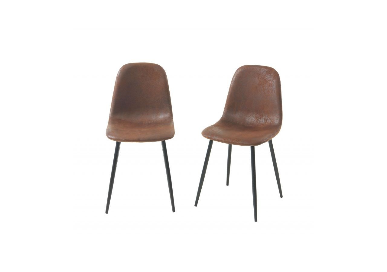 Lot de 4 chaises LENA suédine aspect cuir vieilli pieds métal noir