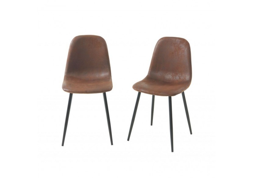 Lot de 4 chaises LENA suédine aspect cuir vieilli pieds métal noir