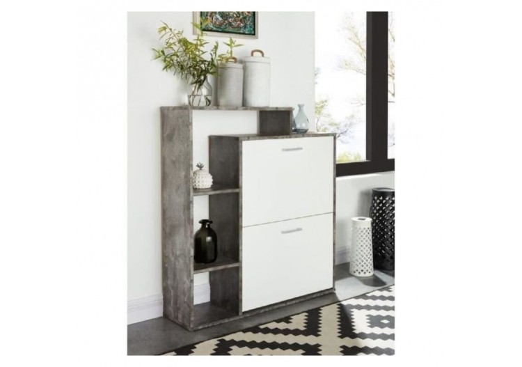 Meuble à chaussures LILY coloris blanc et effet béton 2 Portes - L86cm 2
