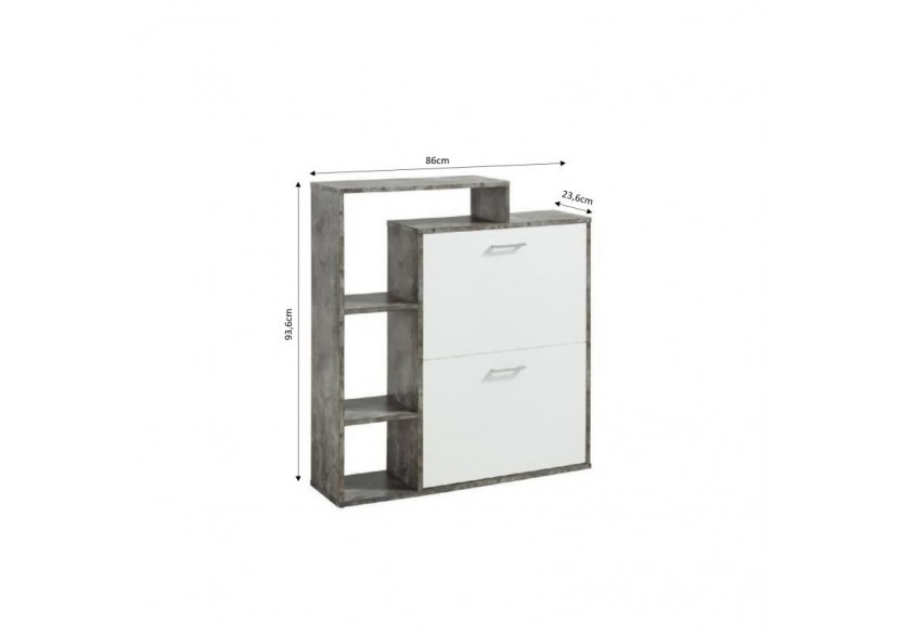 Meuble à chaussures LILY coloris blanc et effet béton 2 Portes - L86cm
