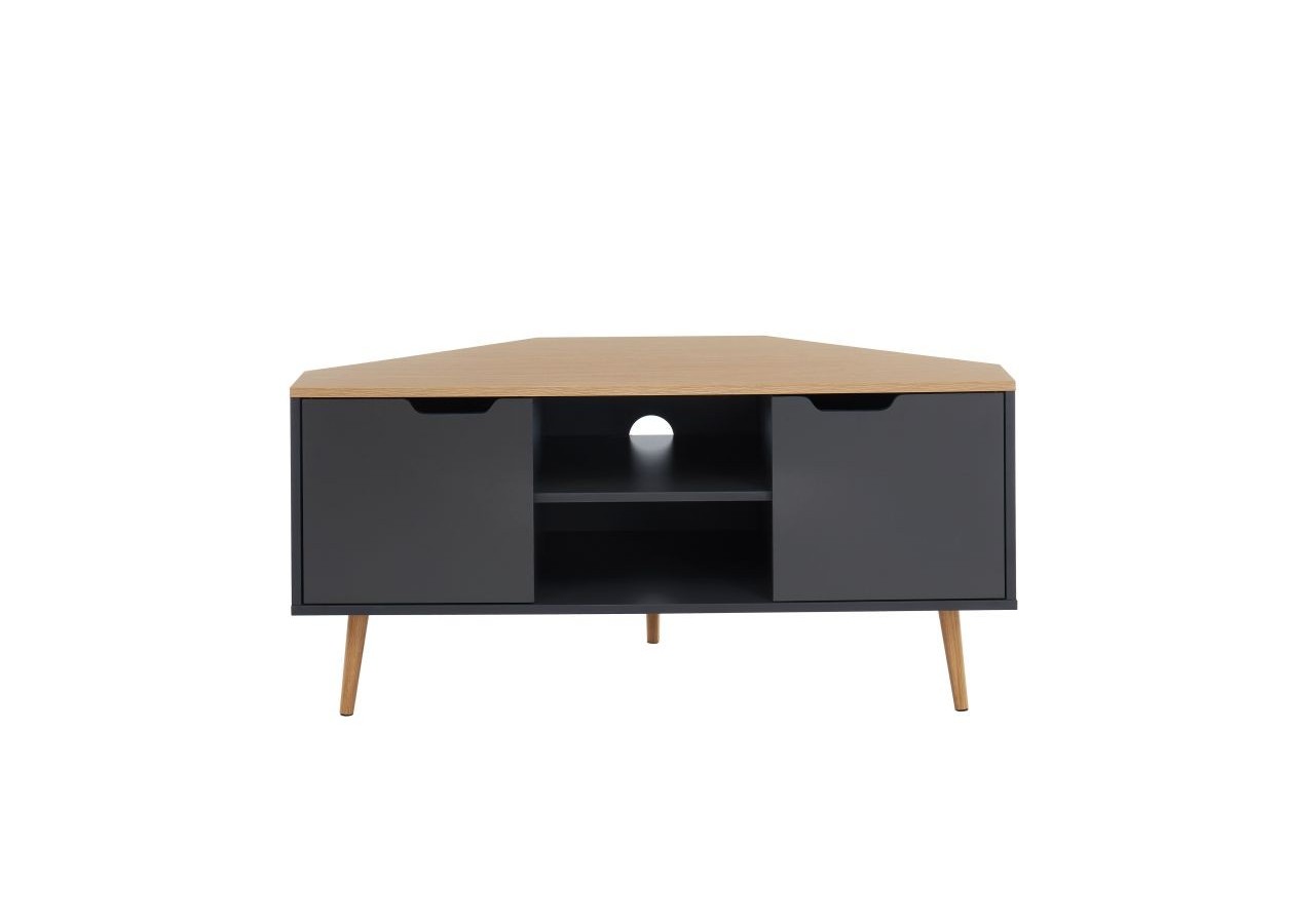 Meuble tv d'angle LYNA gris et effet chêne 2 portes 115cm