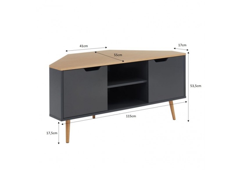 Meuble tv d'angle LYNA gris et effet chêne 2 portes 115cm