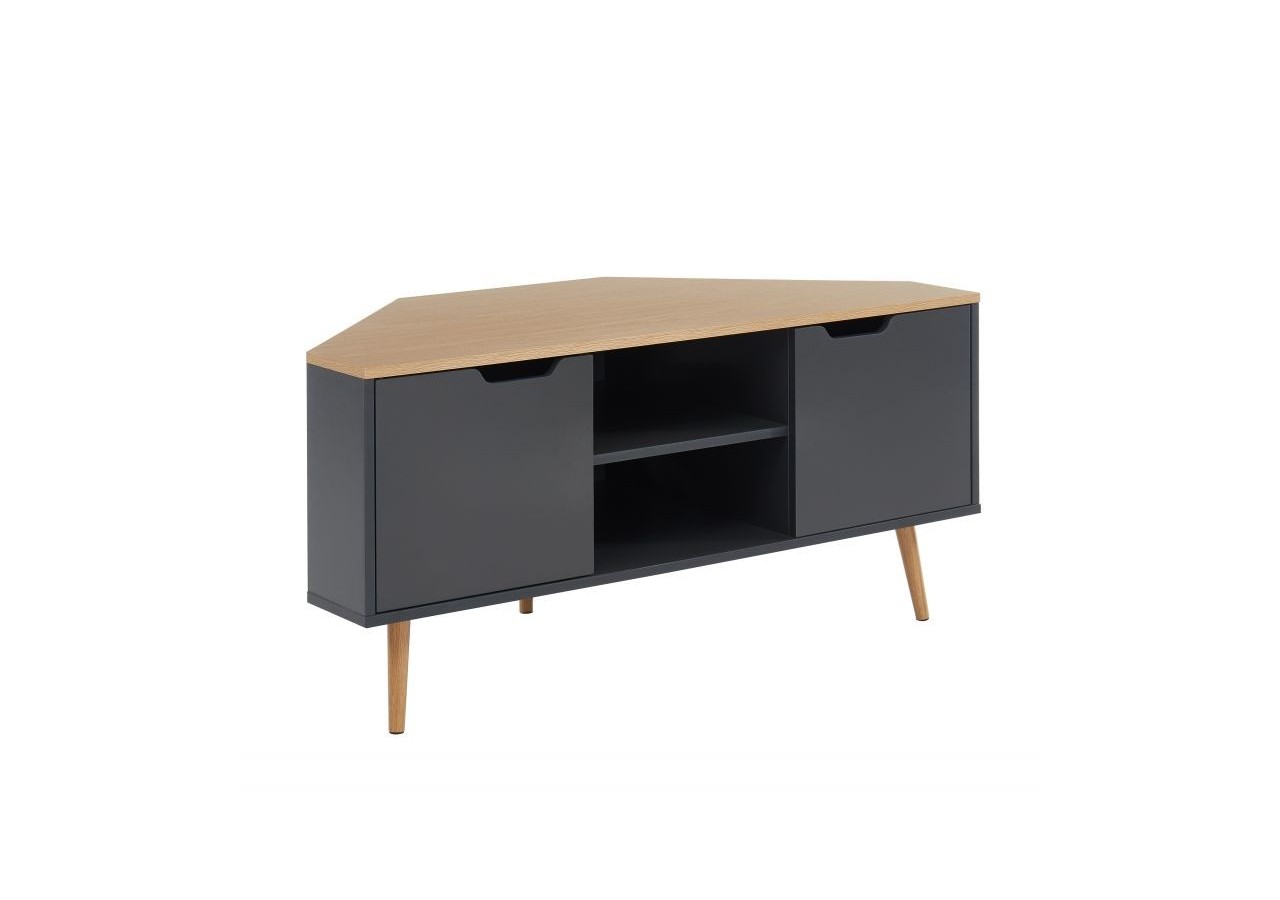 Meuble tv d'angle LYNA gris et effet chêne 2 portes 115cm