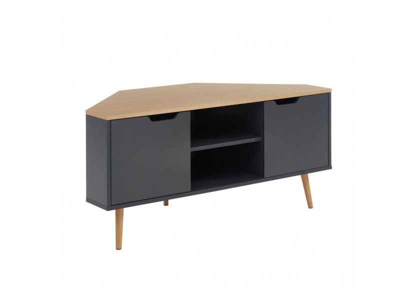 Meuble tv d'angle LYNA gris et effet chêne 2 portes 115cm
