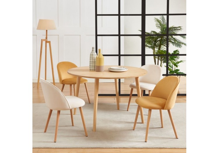 Lot de 2 chaises MACARON velours beige sable pieds hêtre massif 2