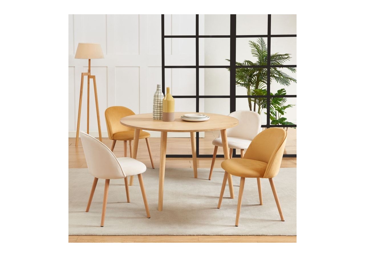 Lot de 2 chaises MACARON velours beige sable pieds hêtre massif