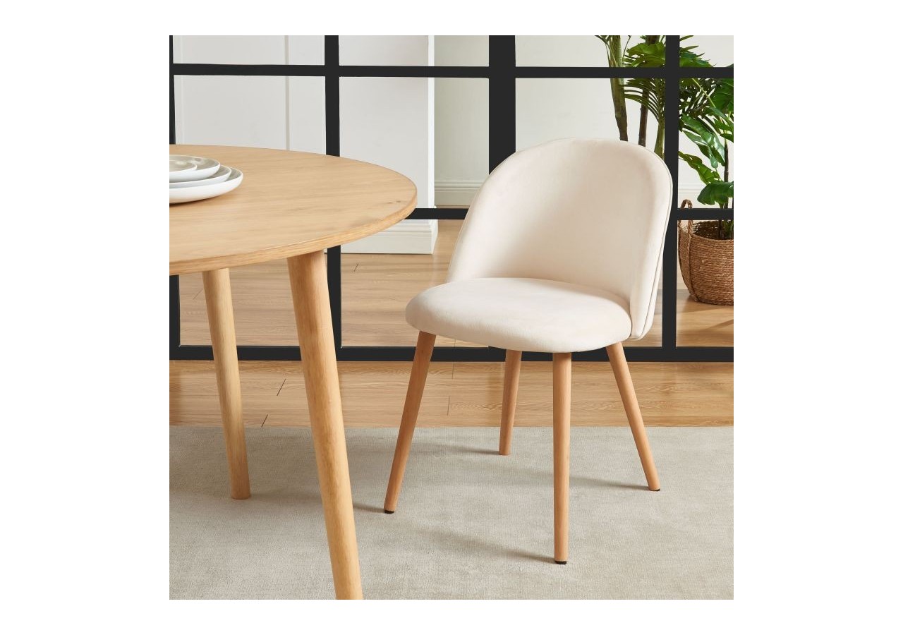 Lot de 2 chaises MACARON velours beige sable pieds hêtre massif
