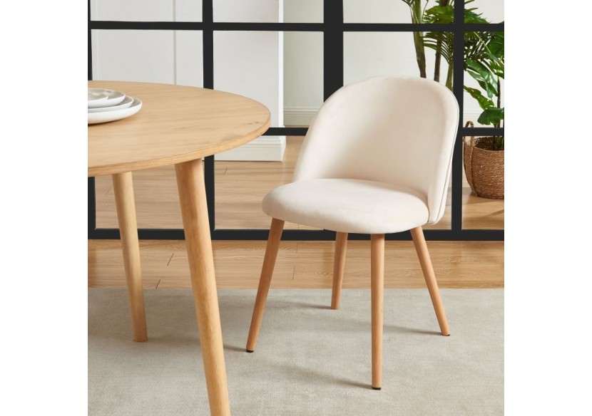 Lot de 2 chaises MACARON velours beige sable pieds hêtre massif