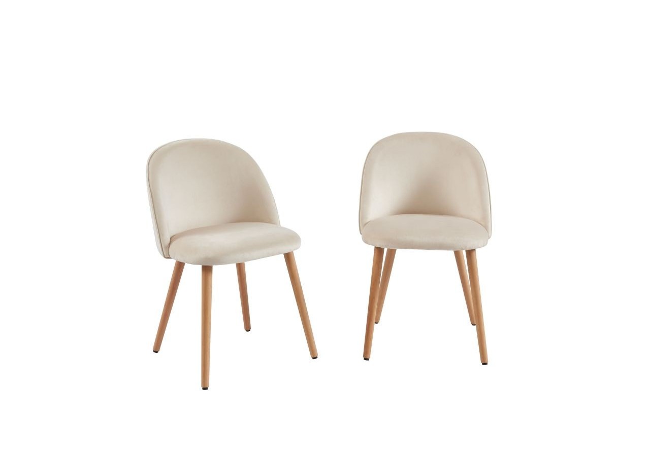 Lot de 2 chaises MACARON velours beige sable pieds hêtre massif
