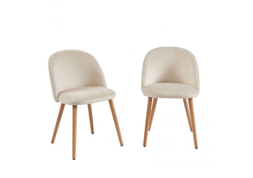 Lot de 2 chaises MACARON velours beige sable pieds hêtre massif