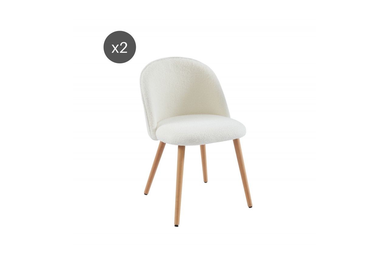 Lot de 2 chaises MACARON tissu bouclettes écru pieds hêtre massif