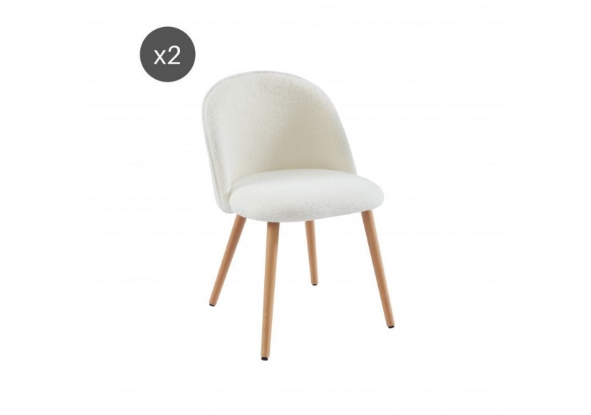 Lot de 2 chaises MACARON tissu bouclettes écru pieds hêtre massif Lot de 2 chaises MACARON tissu bouclettes écru pieds hêtre massif