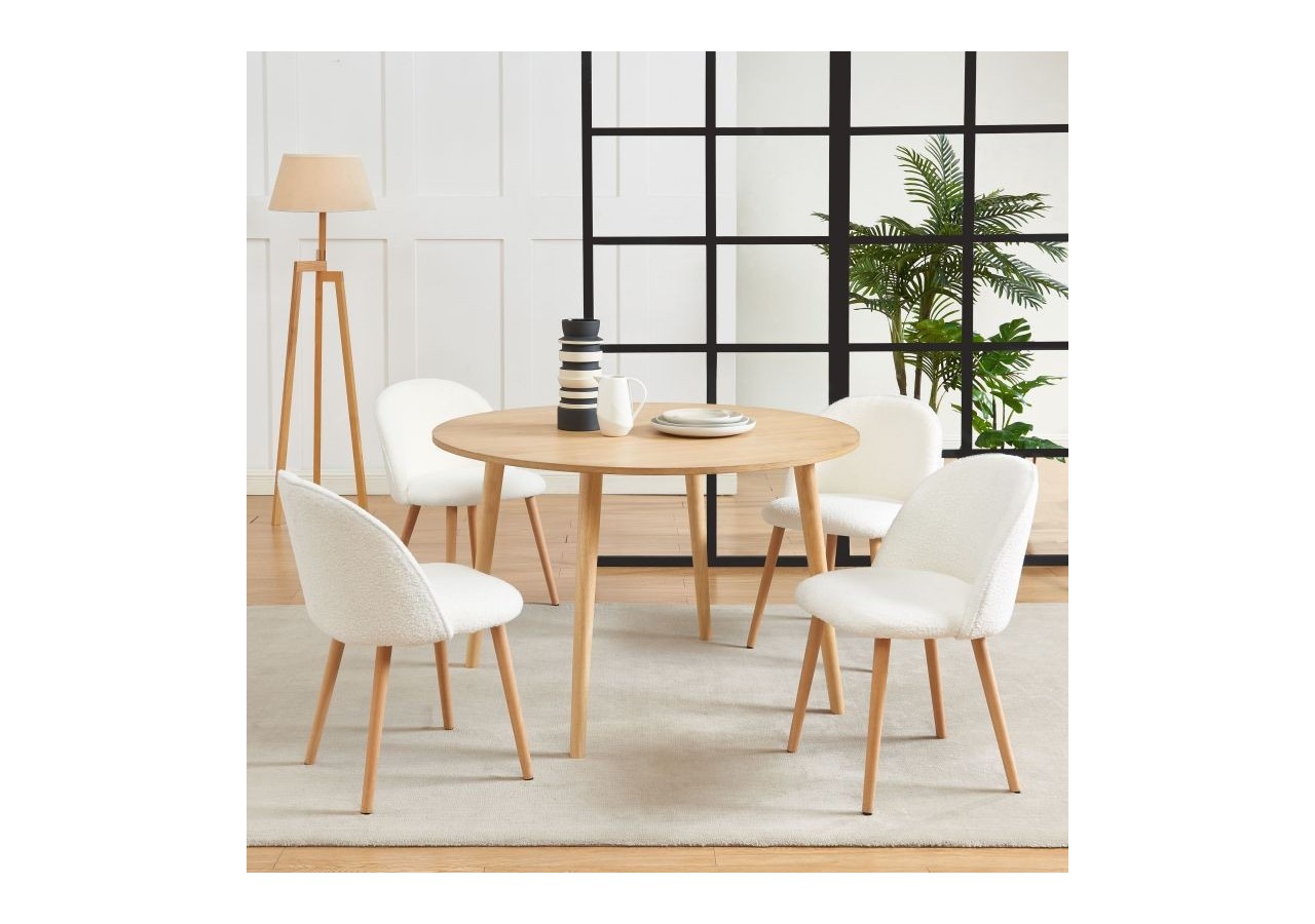 Lot de 2 chaises MACARON tissu bouclettes écru pieds hêtre massif