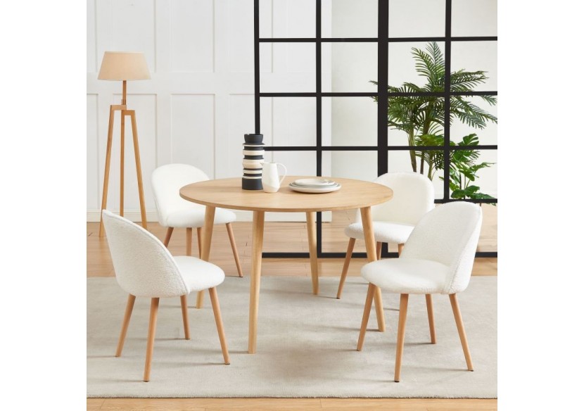 Lot de 2 chaises MACARON tissu bouclettes écru pieds hêtre massif Lot de 2 chaises MACARON tissu bouclettes écru pieds hêtre massif
