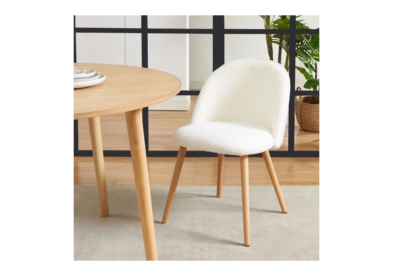 Lot de 2 chaises MACARON tissu bouclettes écru pieds hêtre massif