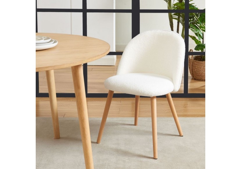Lot de 2 chaises MACARON tissu bouclettes écru pieds hêtre massif Lot de 2 chaises MACARON tissu bouclettes écru pieds hêtre massif