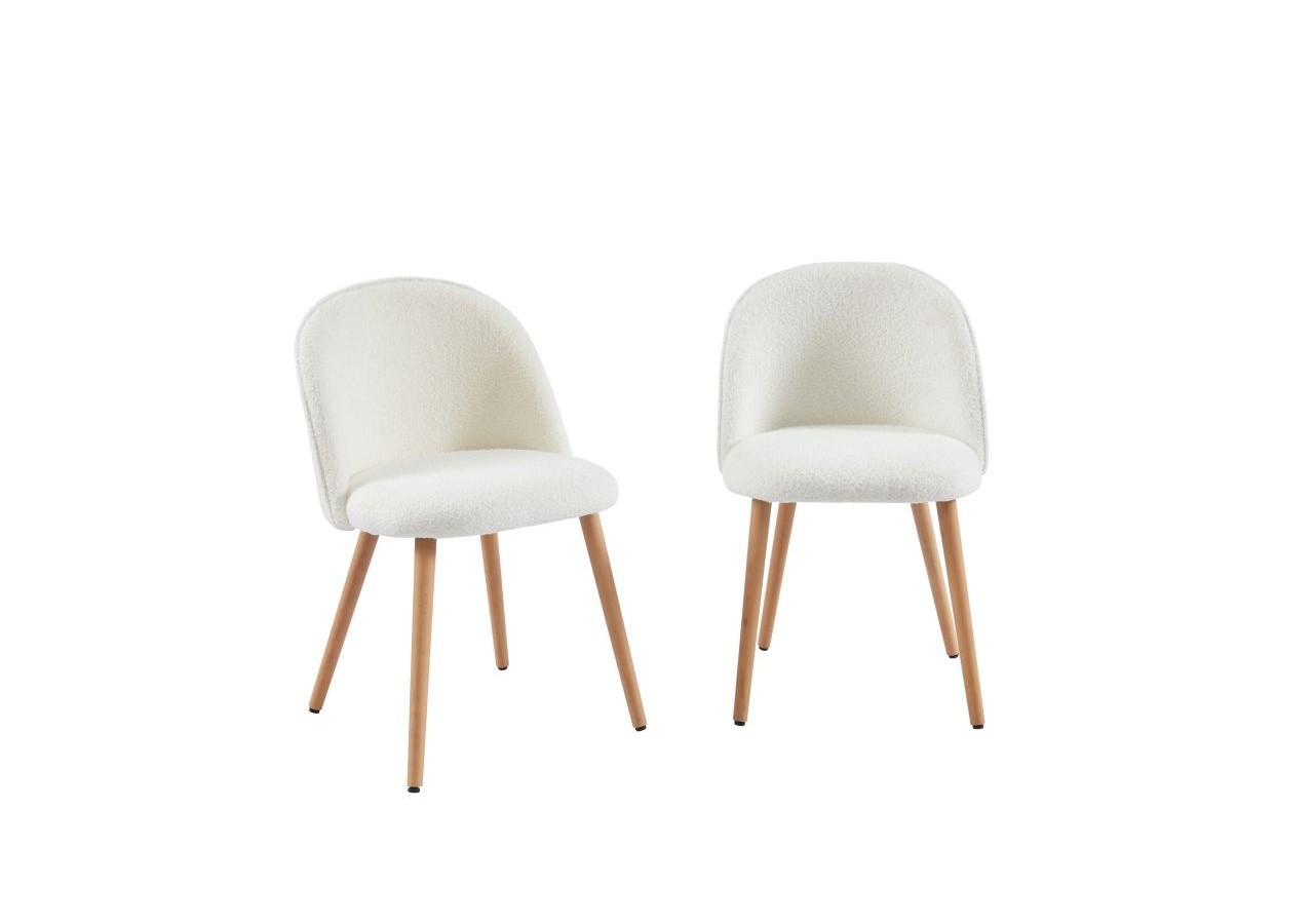 Lot de 2 chaises MACARON tissu bouclettes écru pieds hêtre massif