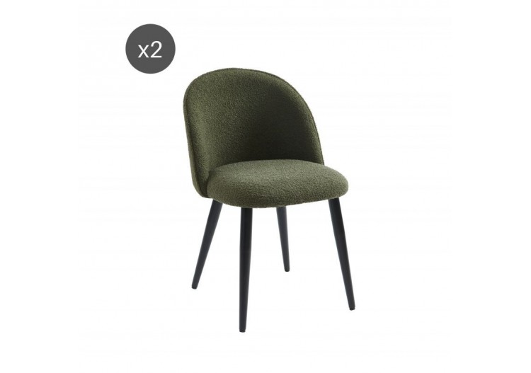 Lot de 2 chaises MACARON tissu bouclettes kaki pieds métal noir