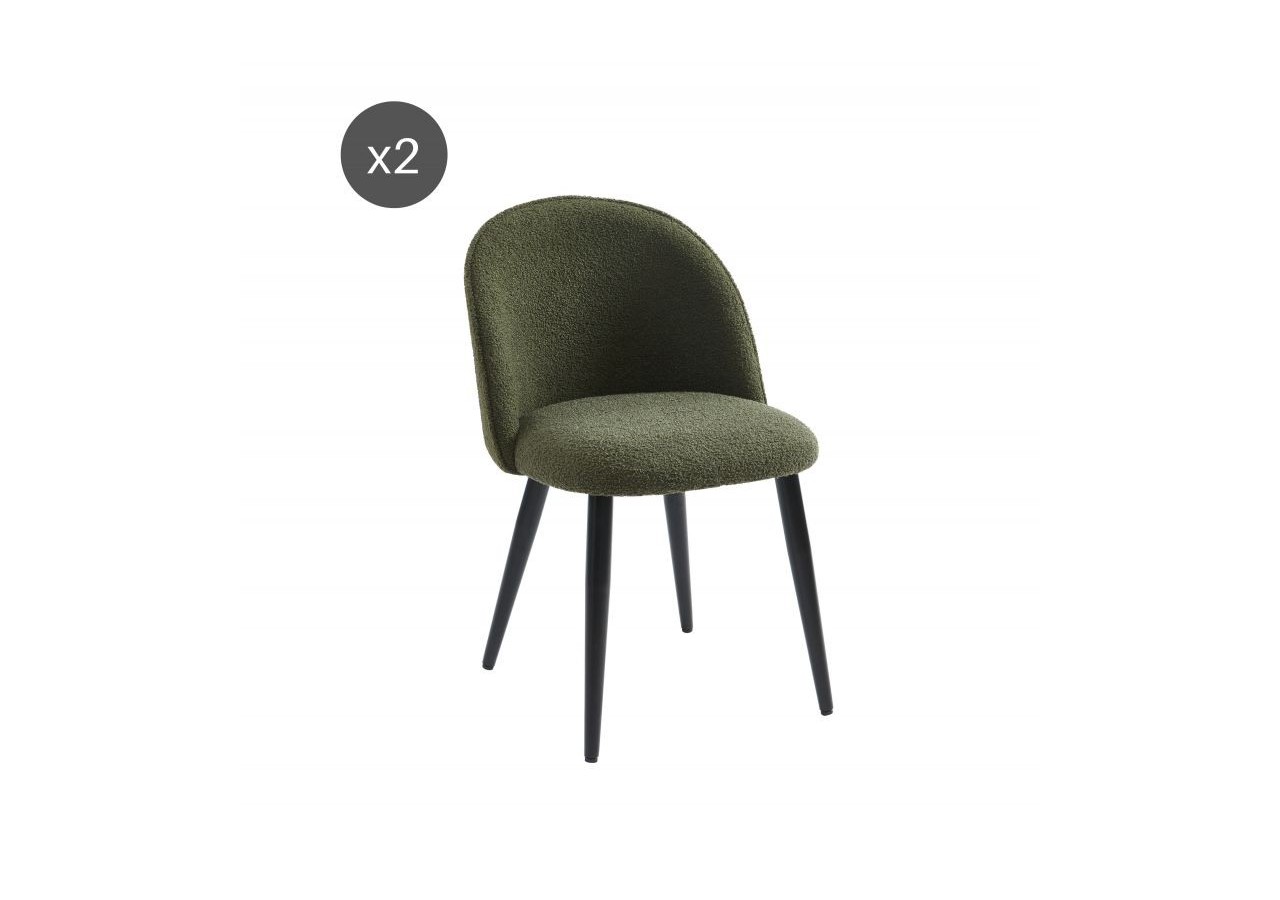 Lot de 2 chaises MACARON tissu bouclettes kaki pieds métal noir