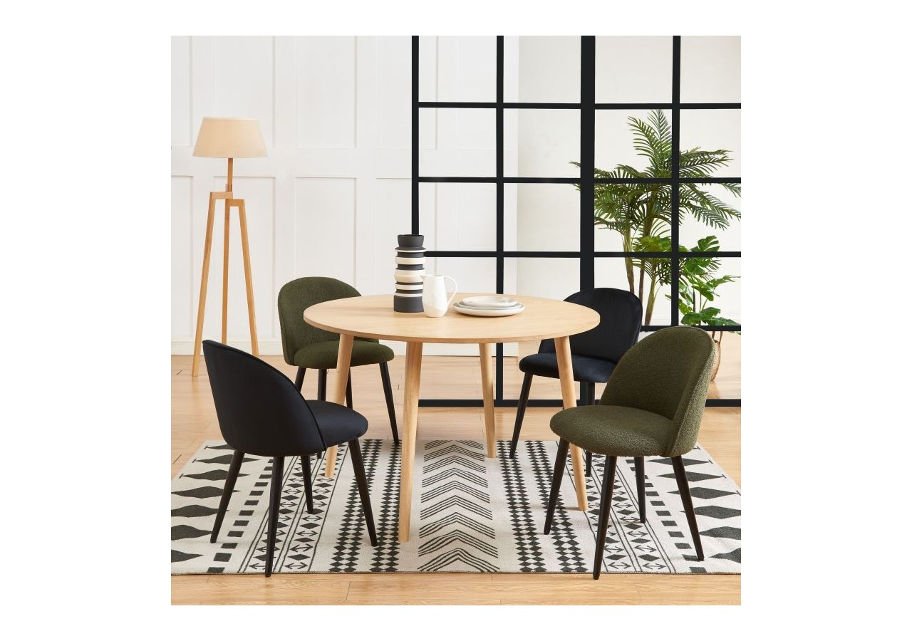 Lot de 2 chaises MACARON tissu bouclettes kaki pieds métal noir