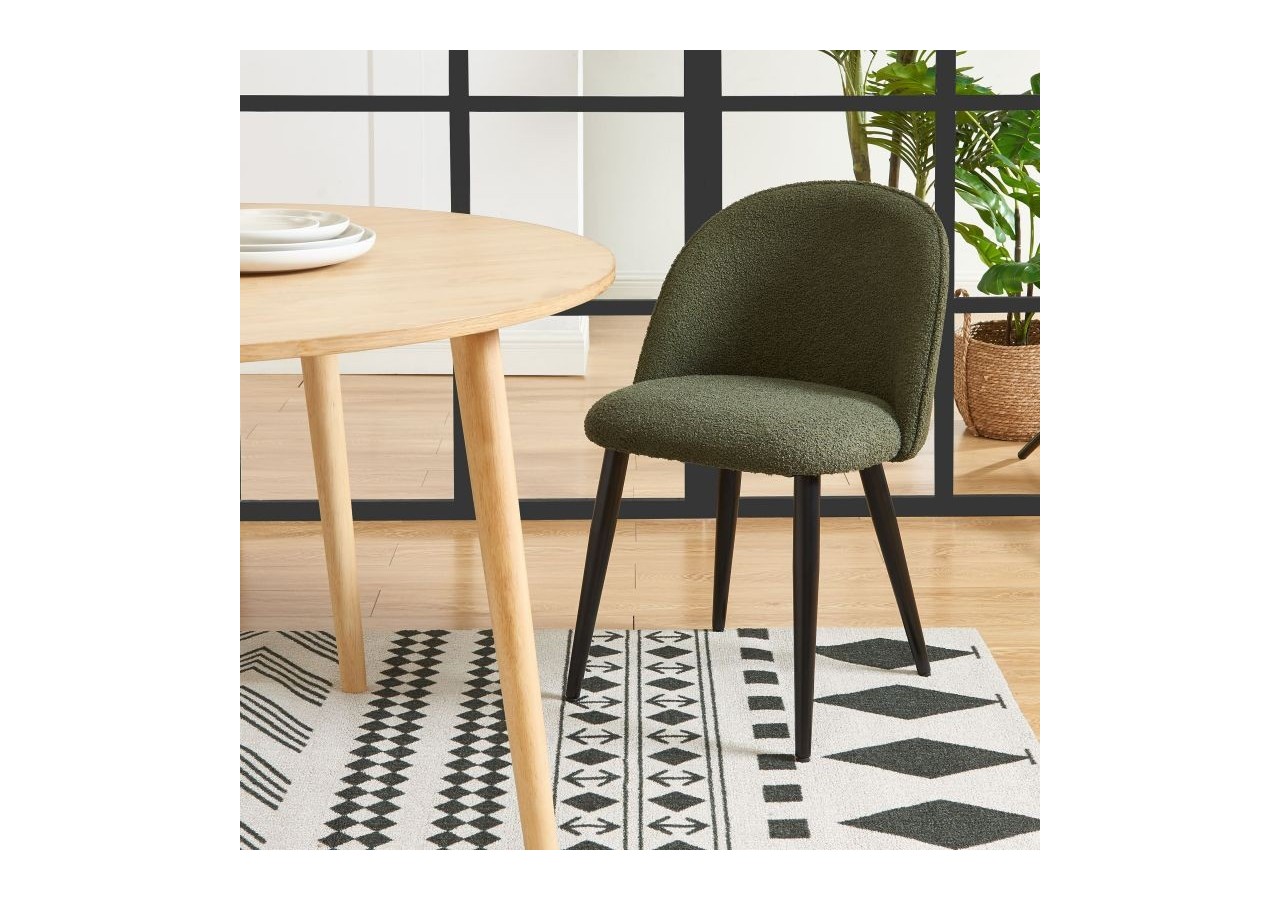 Lot de 2 chaises MACARON tissu bouclettes kaki pieds métal noir