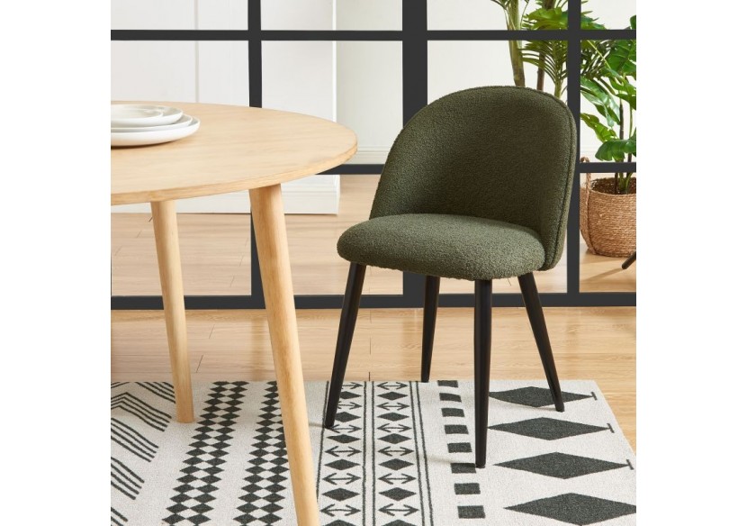 Lot de 2 chaises MACARON tissu bouclettes kaki pieds métal noir