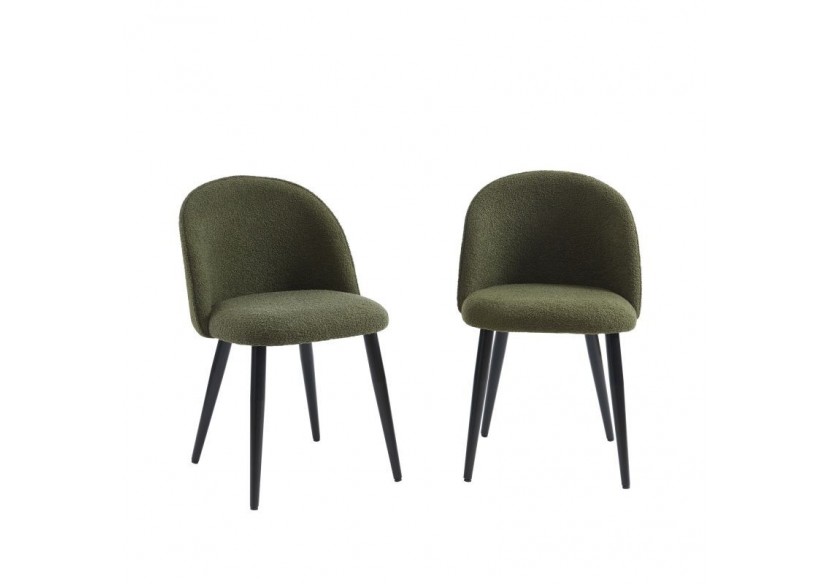 Lot de 2 chaises MACARON tissu bouclettes kaki pieds métal noir