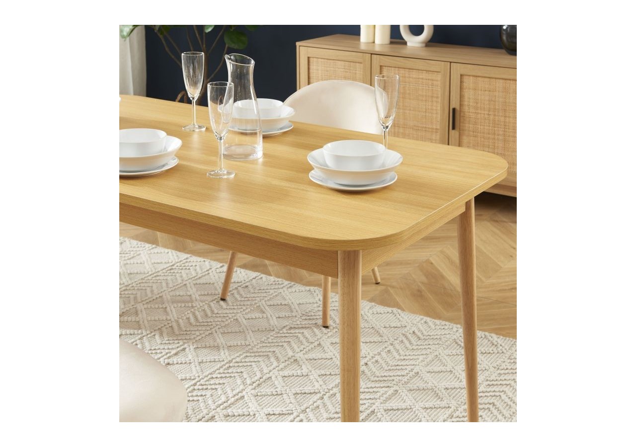 Ensemble repas MACARON effet chêne et velours beige 4 chaises