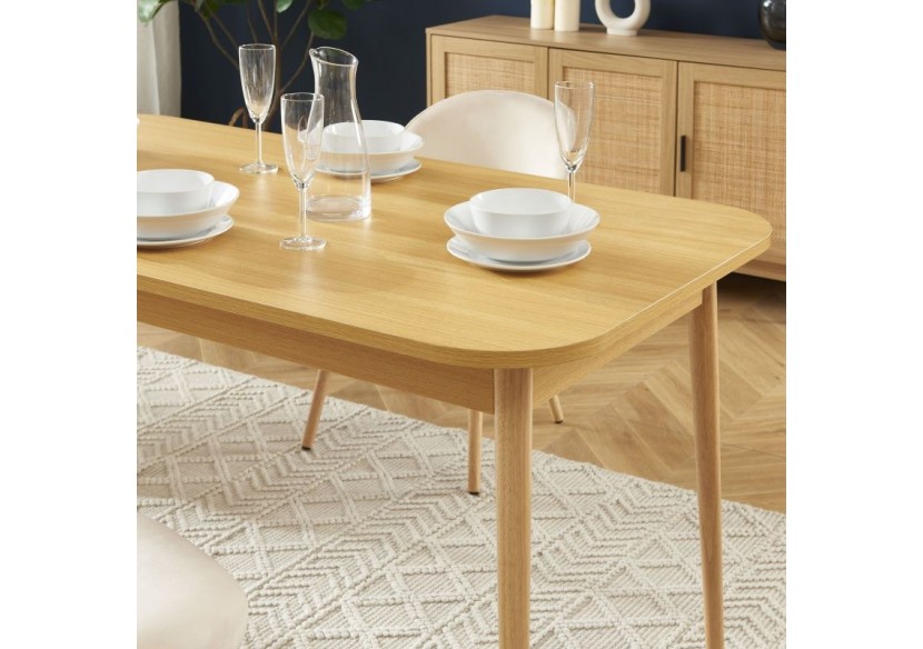 Ensemble repas MACARON effet chêne et velours beige 4 chaises