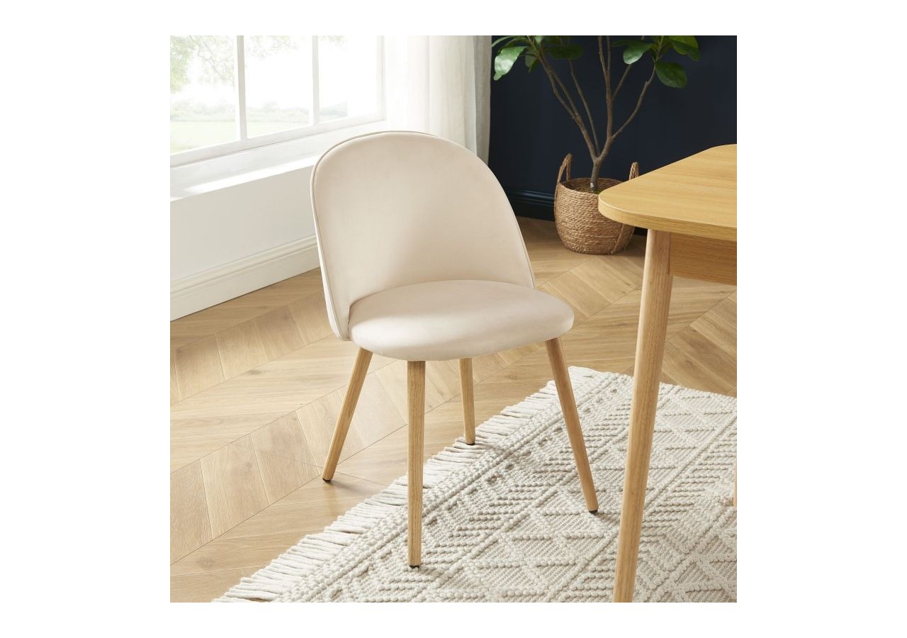 Ensemble repas MACARON effet chêne et velours beige 4 chaises