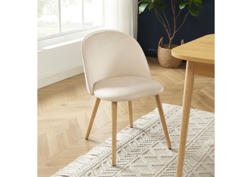 Ensemble repas MACARON effet chêne et velours beige 4 chaises