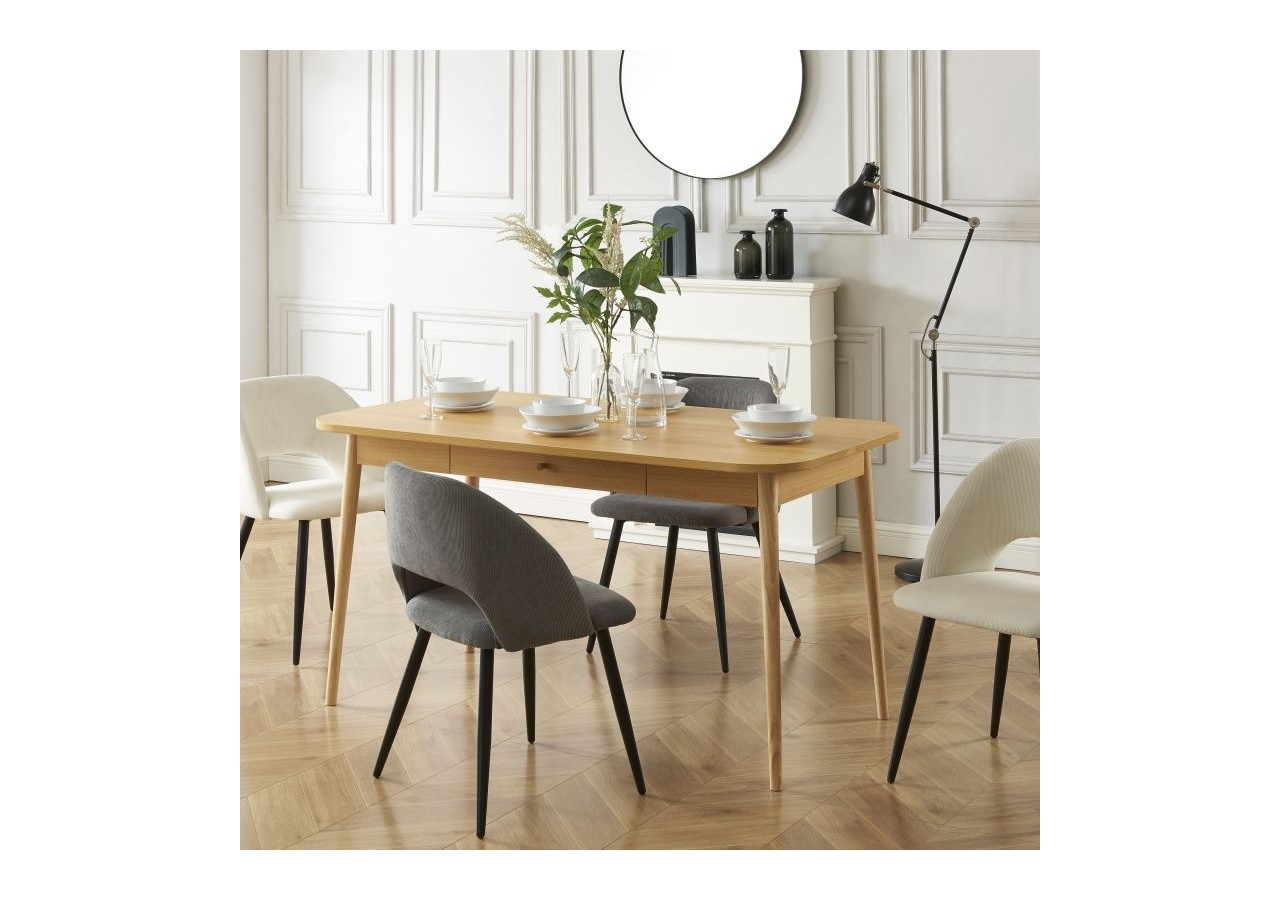 Table à manger MACARON effet chêne avec tiroir