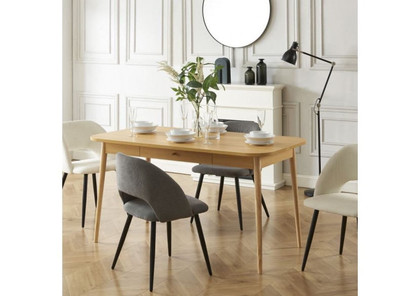 Table à manger MACARON effet chêne avec tiroir