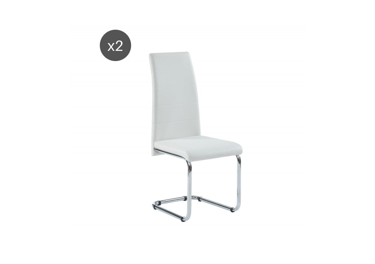 Lot de 2 chaises MARA simili blanc pieds métal chromé