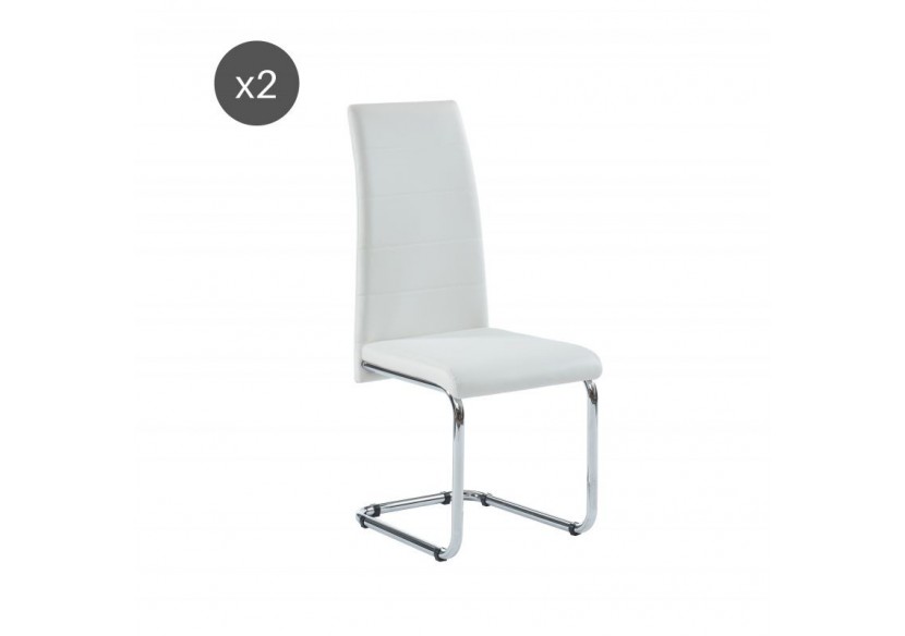 Lot de 2 chaises MARA simili blanc pieds métal chromé