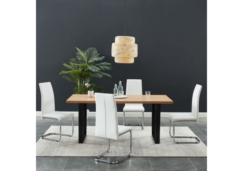 Lot de 2 chaises MARA simili blanc pieds métal chromé