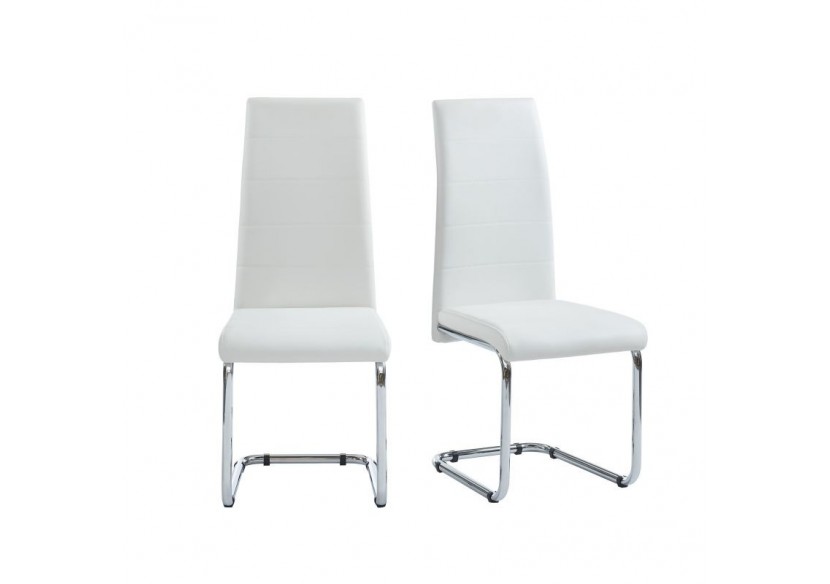 Lot de 2 chaises MARA simili blanc pieds métal chromé