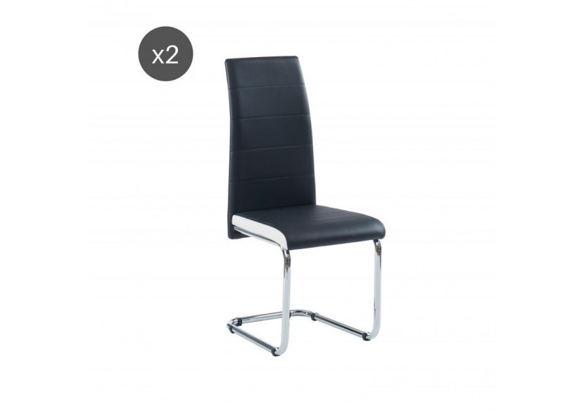 Lot de 2 chaises MARA simili noir et blanc pieds métal chromé
