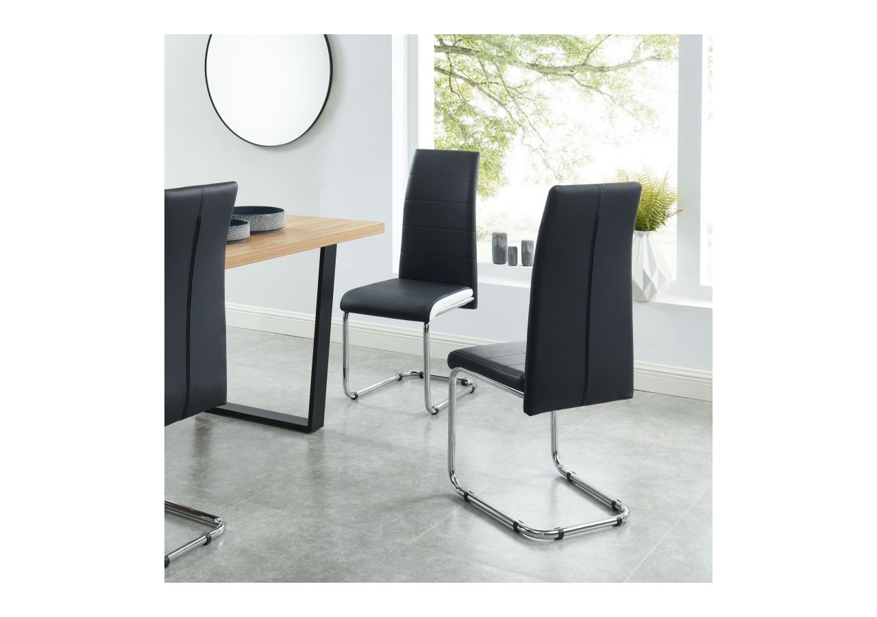 Lot de 2 chaises MARA simili noir et blanc pieds métal chromé